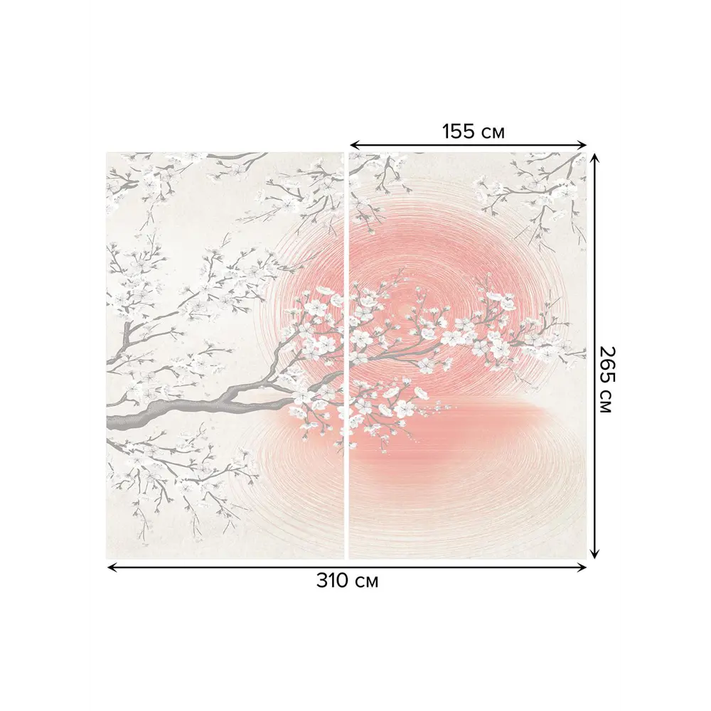 Фото 3 Тюль на шторной ленте Цветущая ветка на закате 310х265 см рисунок растительный цвет красный