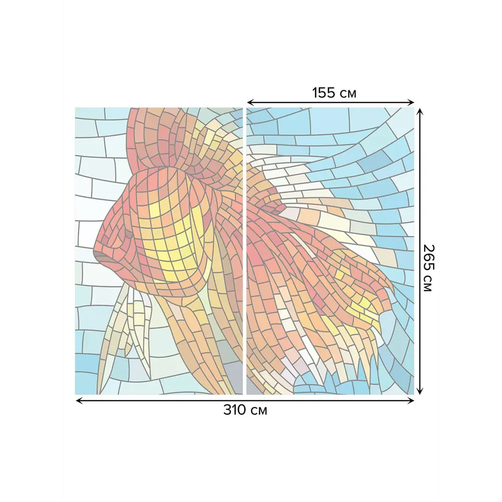 Фото 3 Тюль на шторной ленте Рыба в витраже 310х265 см рисунок природный цвет оранжевый