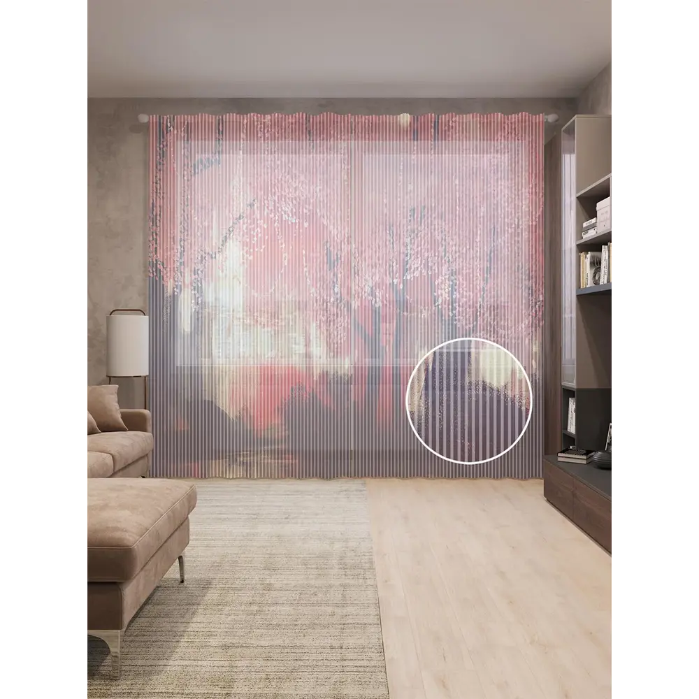 Фото Тюль на шторной ленте Волшебная ночь 310х265 см рисунок растительный цвет розовый