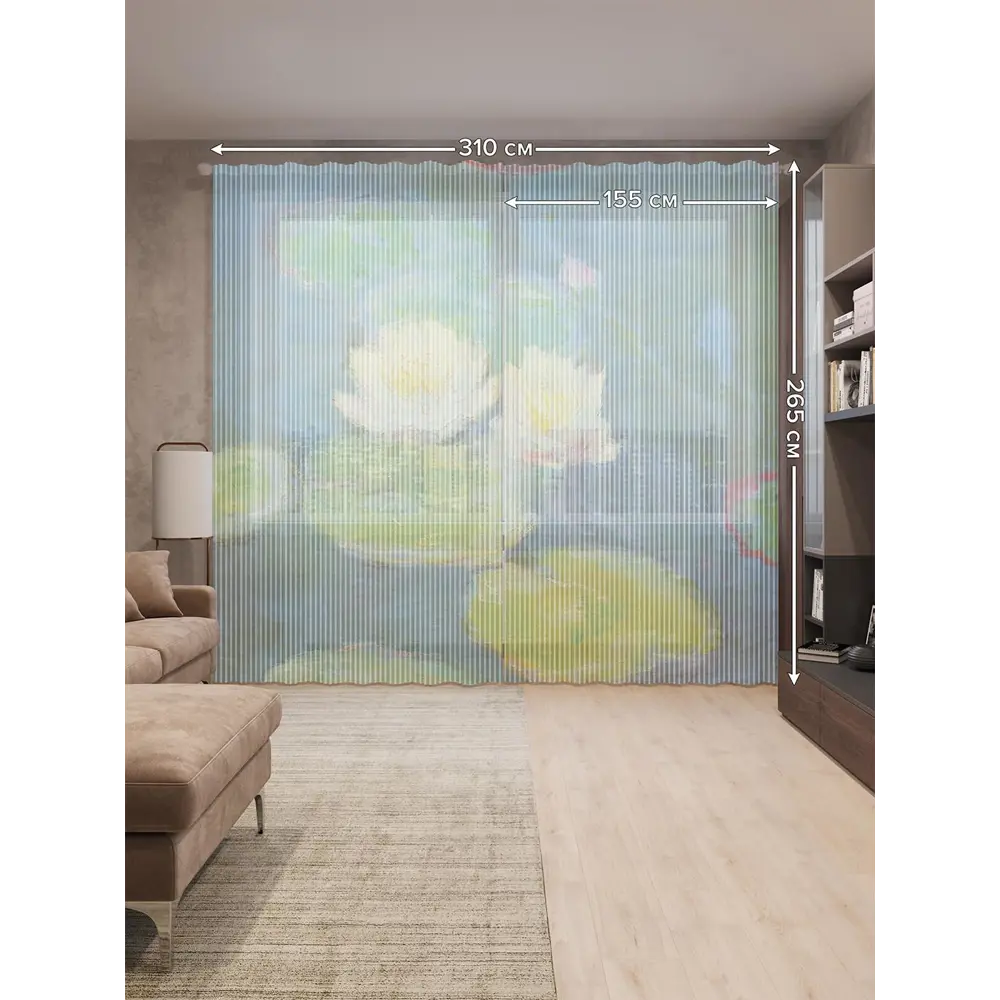 Фото 2 Тюль на шторной ленте Водяные лилии 310х265 см рисунок вензель цвет зеленый Фото 2 Тюль на шторной ленте Водяные лилии 310х265 см рисунок вензель цвет зеленый