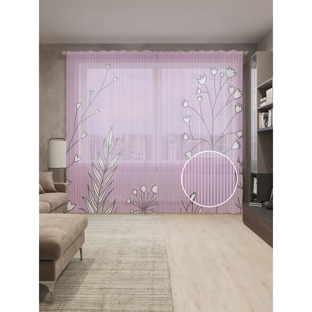 Фото Тюль на шторной ленте Полевые растения-1 310х265 см рисунок растительный цвет фиолетовый Фото Тюль на шторной ленте Полевые растения-1 310х265 см рисунок растительный цвет фиолетовый