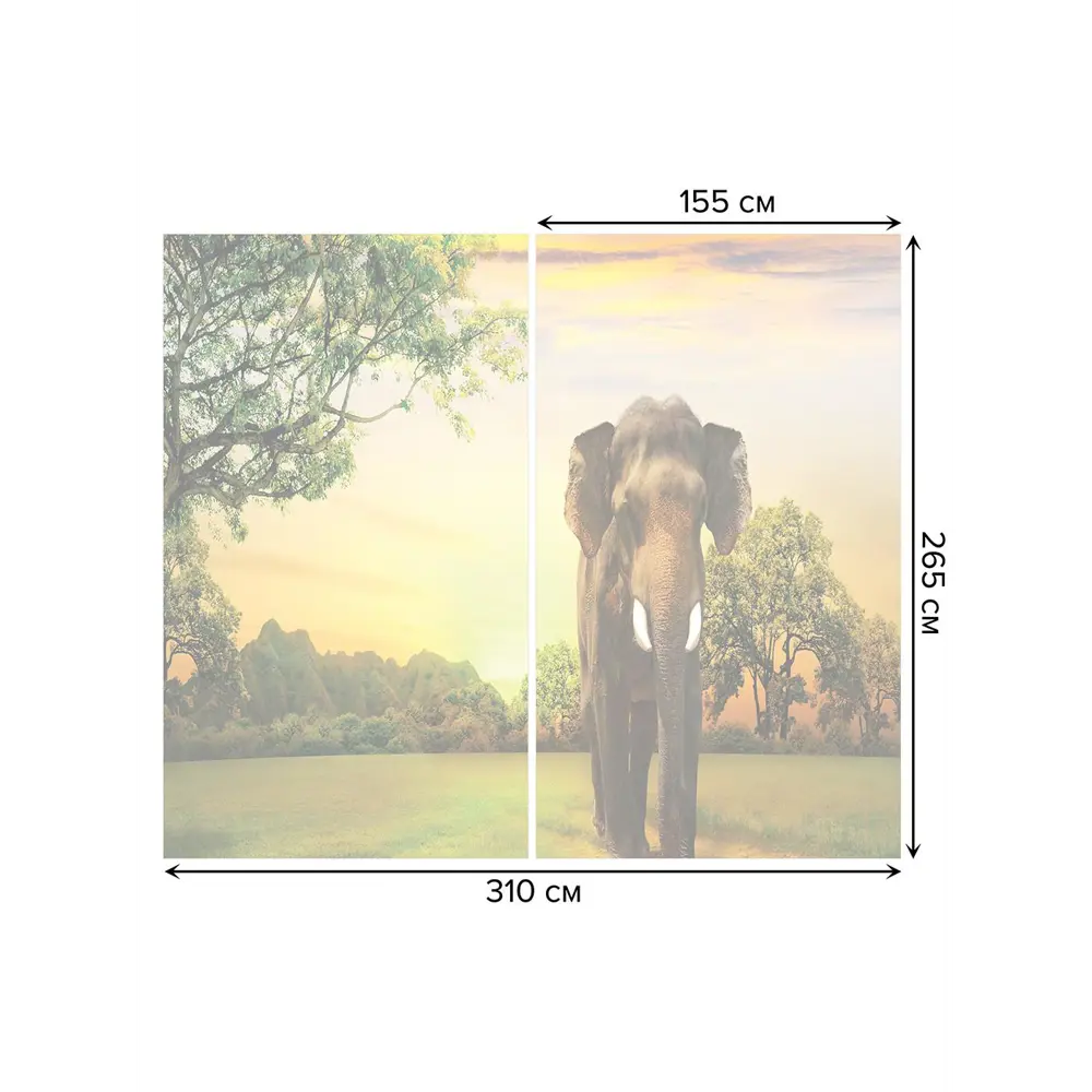 Фото 3 Тюль на шторной ленте Слон в безмятежности 310х265 см цвет зеленый Фото 3 Тюль на шторной ленте Слон в безмятежности 310х265 см цвет зеленый