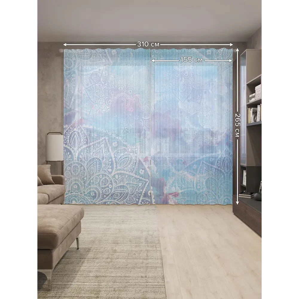 Фото 2 Тюль на шторной ленте Облачные кружева 310х265 см рисунок вензель цвет синий Фото 2 Тюль на шторной ленте Облачные кружева 310х265 см рисунок вензель цвет синий