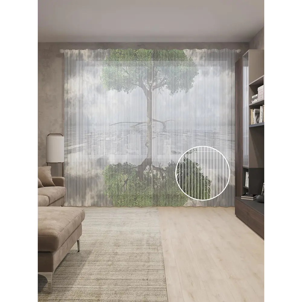 Фото Тюль на шторной ленте Неприступное дерево 310х265 см рисунок растительный цвет зеленый Фото Тюль на шторной ленте Неприступное дерево 310х265 см рисунок растительный цвет зеленый