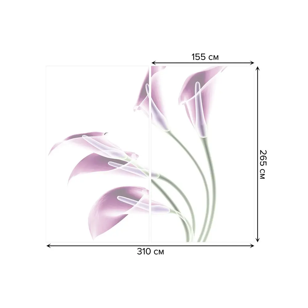 Фото 3 Тюль на шторной ленте Ароматный каллы 310х265 см рисунок растительный цвет фиолетовый