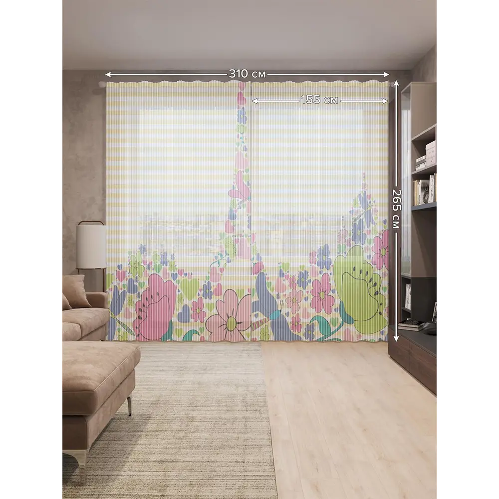 Фото 2 Тюль на шторной ленте Все хотят в париж 310х265 см цвет розовый