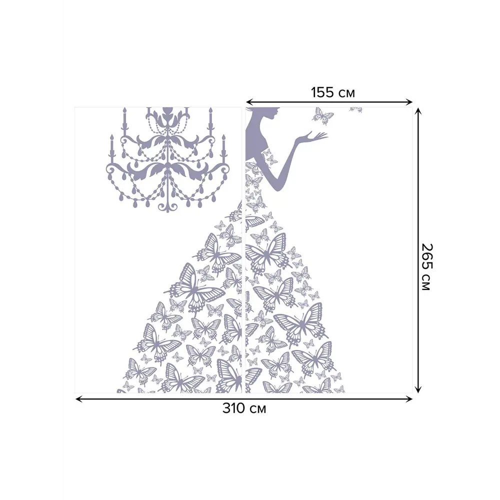 Фото 3 Тюль на шторной ленте Платье с фиолетовыми бабочками 310х265 см рисунок природный цвет фиолетовый
