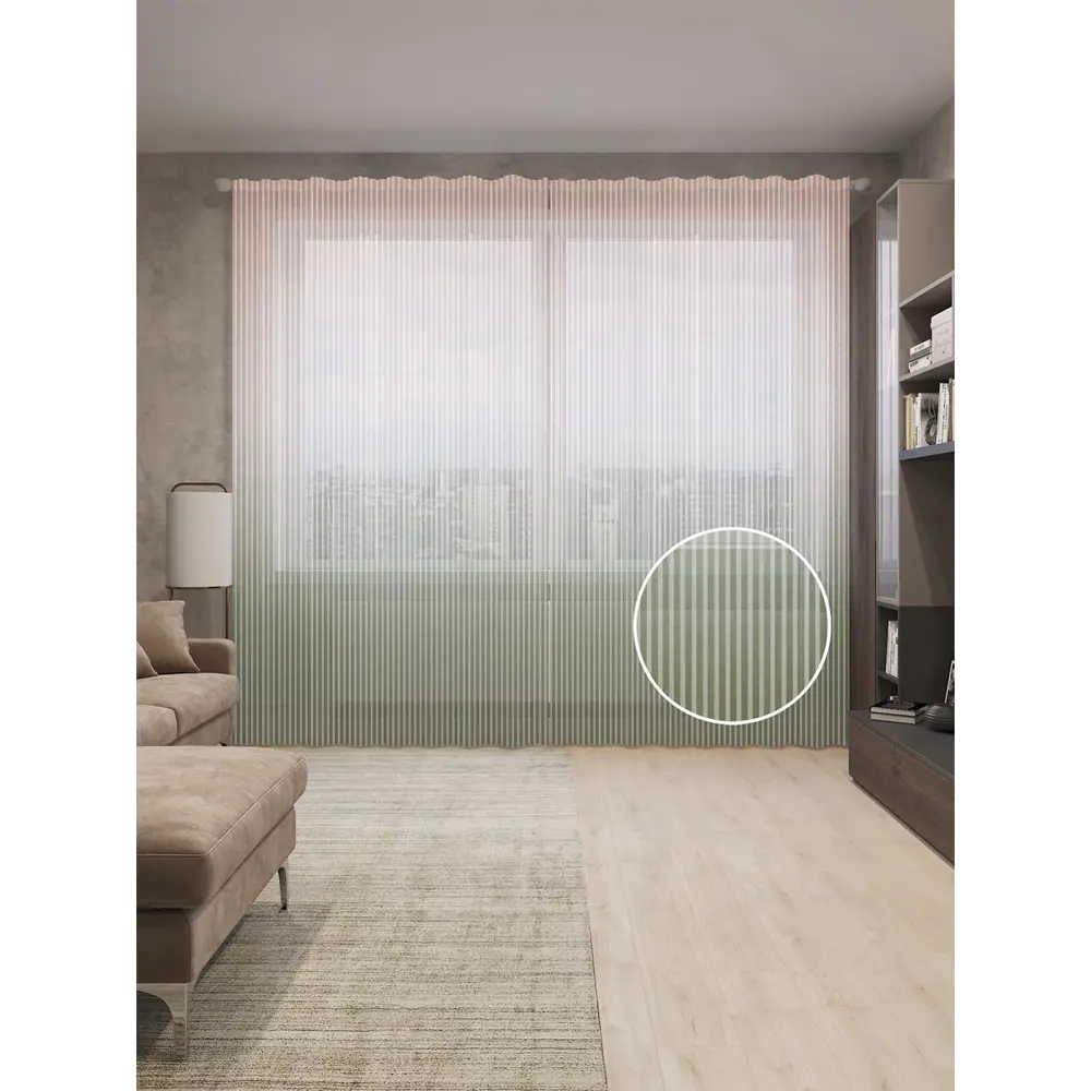 Фото Тюль на шторной ленте Пустыня красок-1 310х265 см цвет зеленый Фото Тюль на шторной ленте Пустыня красок-1 310х265 см цвет зеленый