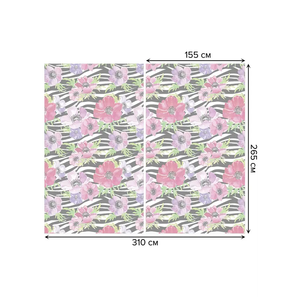 Фото 3 Тюль на шторной ленте Цветы на зебровом поле 310х265 см рисунок растительный цвет розовый
