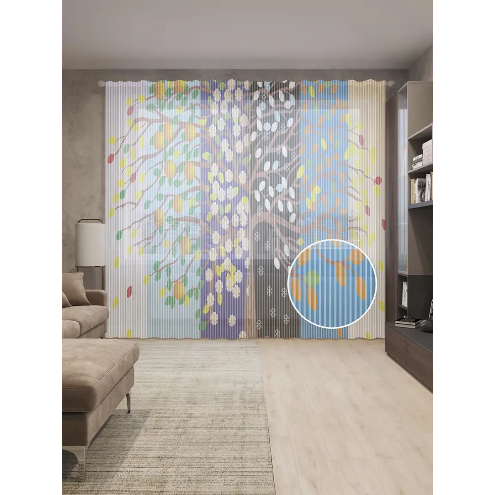 Фото Тюль на шторной ленте Дерево сезонов 310х265 см рисунок растительный цвет черный Фото Тюль на шторной ленте Дерево сезонов 310х265 см рисунок растительный цвет черный