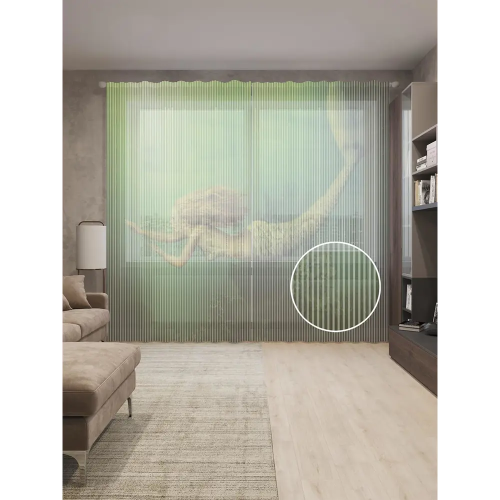 Фото Тюль на шторной ленте Русалка на дне 310х265 см рисунок природный цвет зеленый Фото Тюль на шторной ленте Русалка на дне 310х265 см рисунок природный цвет зеленый