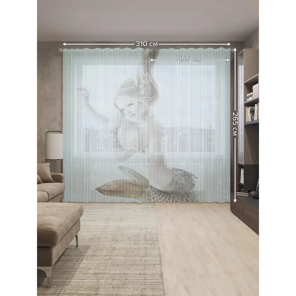 Фото 2 Тюль на шторной ленте Красота русалки 310х265 см рисунок природный цвет зеленый Фото 2 Тюль на шторной ленте Красота русалки 310х265 см рисунок природный цвет зеленый