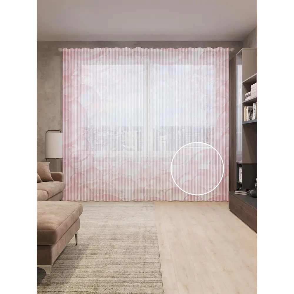 Фото Тюль на шторной ленте Красный пузырчатый тоннель 310х265 см цвет розовый