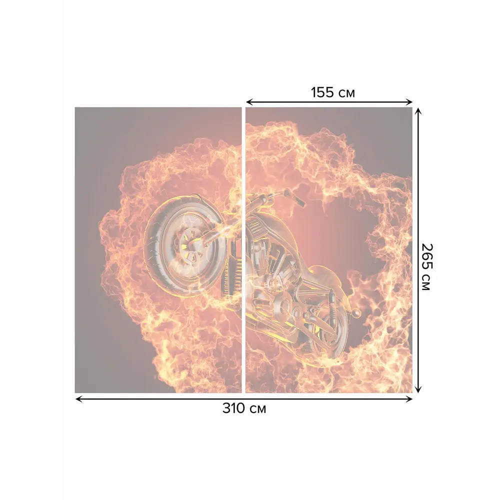 Фото 3 Тюль на шторной ленте Огненный мотоцикл 310х265 см цвет оранжевый