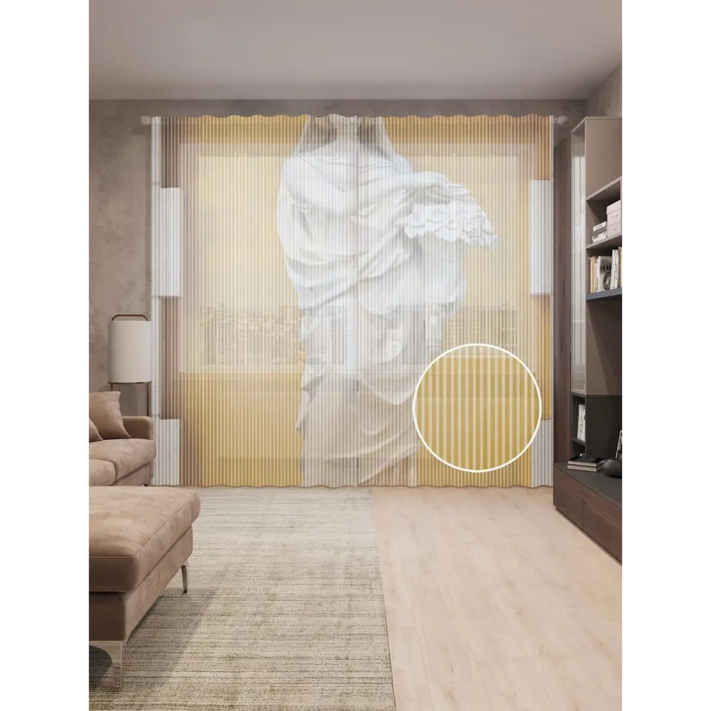 Фото Тюль на шторной ленте Весенняя встреча 310х265 см цвет коричневый