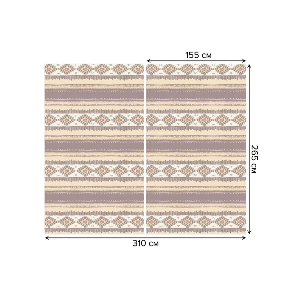 Фото 3 Тюль на шторной ленте Полосы с орнаментом-5 310х265 см рисунок вензель цвет коричневый