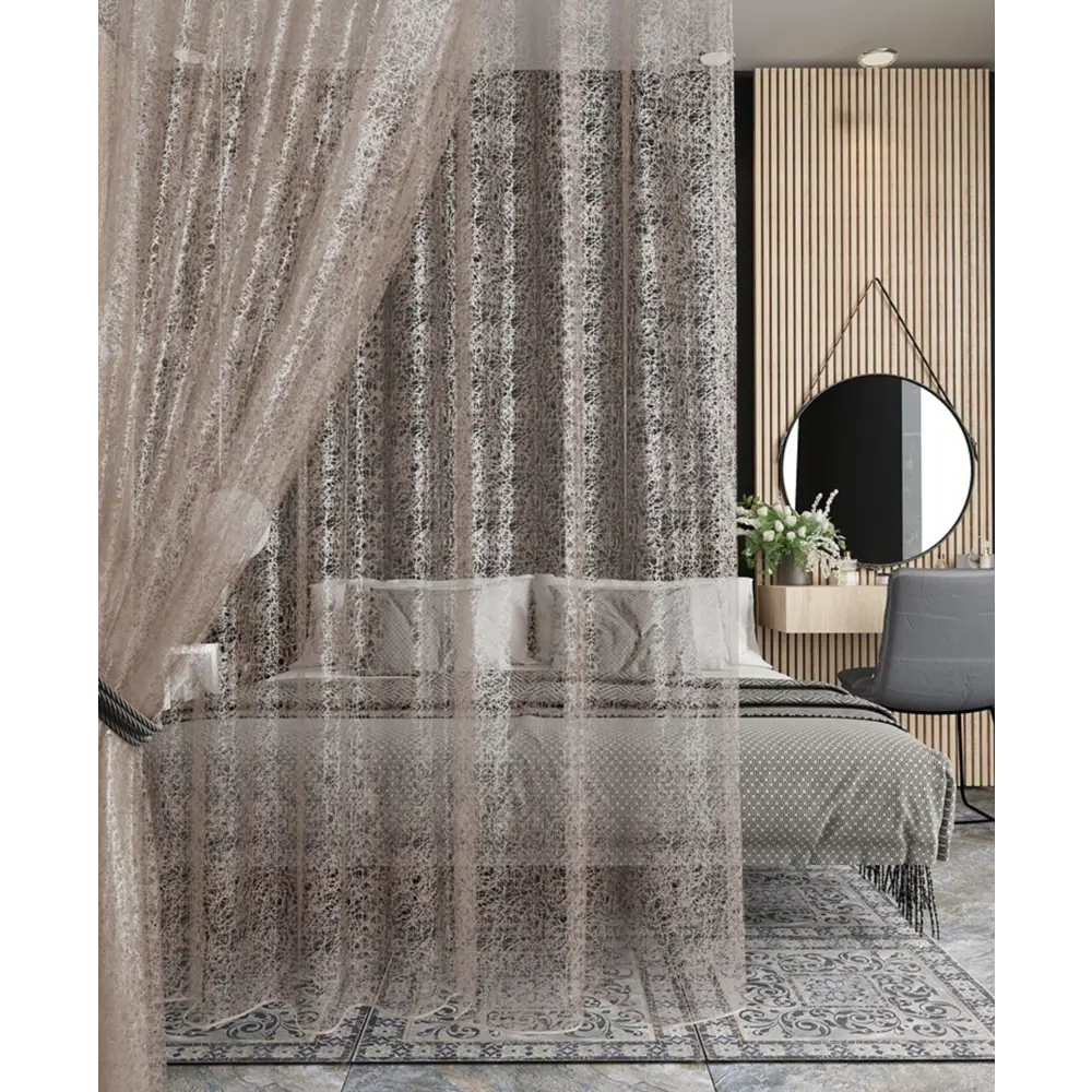 Фото 4 Тюль Паутинка YML395 на шторной ленте 240x400 см, цвет бежевый Фото 4 Тюль Паутинка YML395 на шторной ленте 240x400 см, цвет бежевый