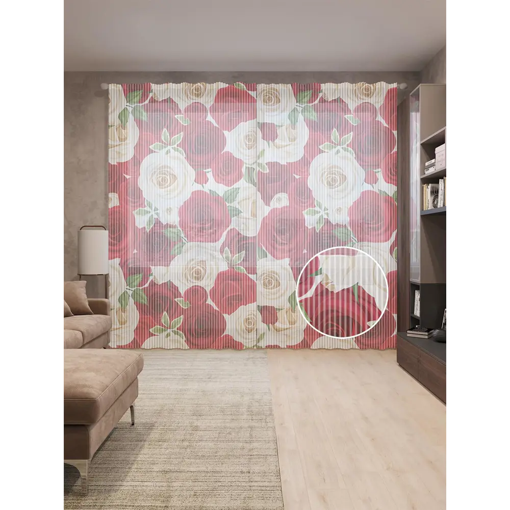 Фото Тюль на шторной ленте Галактика роз 310х265 см рисунок растительный цвет розовый Фото Тюль на шторной ленте Галактика роз 310х265 см рисунок растительный цвет розовый