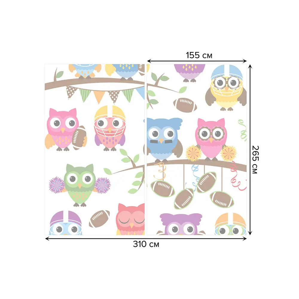 Фото 3 Тюль на шторной ленте Совы-спортсмены 310х265 см цвет розовый