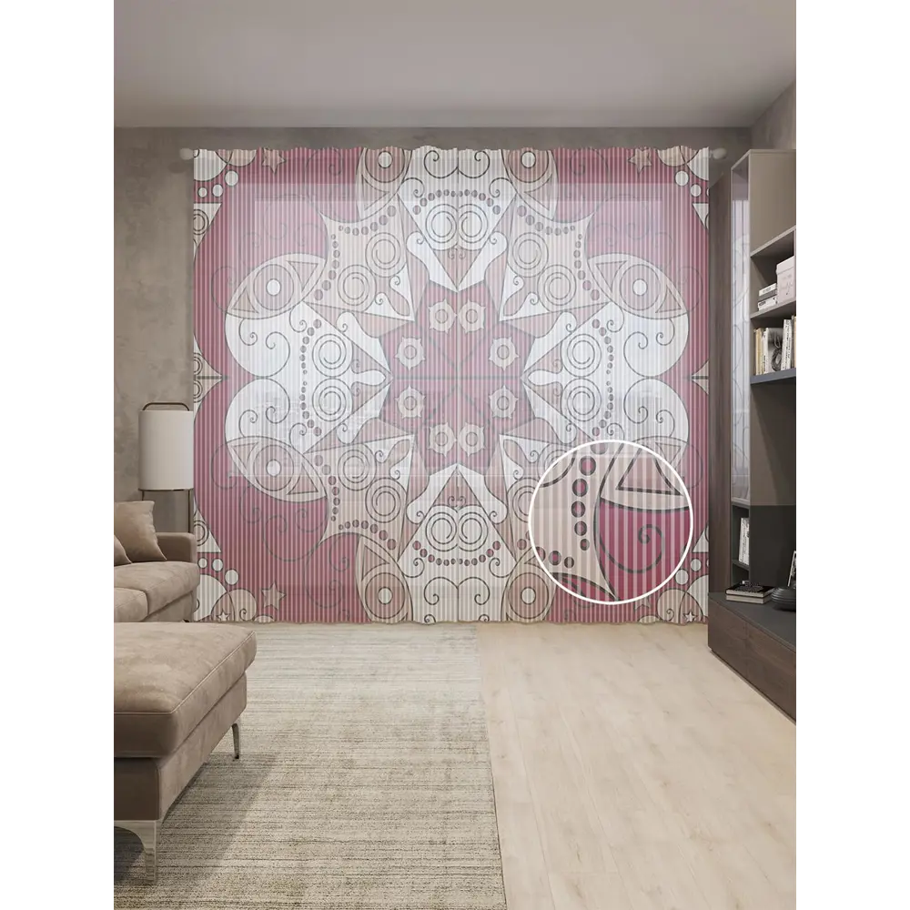 Фото Тюль на шторной ленте Богатый узор 310х265 см рисунок вензель цвет коричневый Фото Тюль на шторной ленте Богатый узор 310х265 см рисунок вензель цвет коричневый