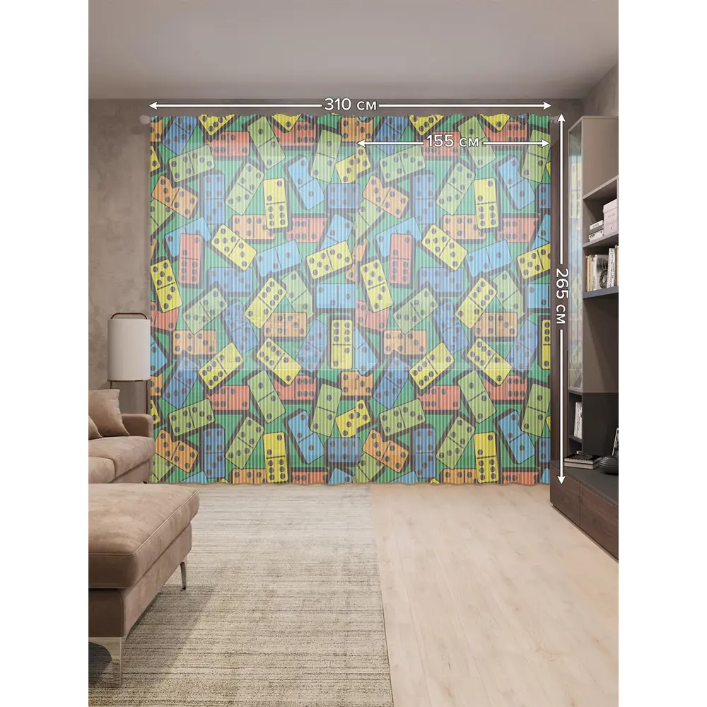 Фото 2 Тюль на шторной ленте Дождь из домино 310х265 см цвет зеленый