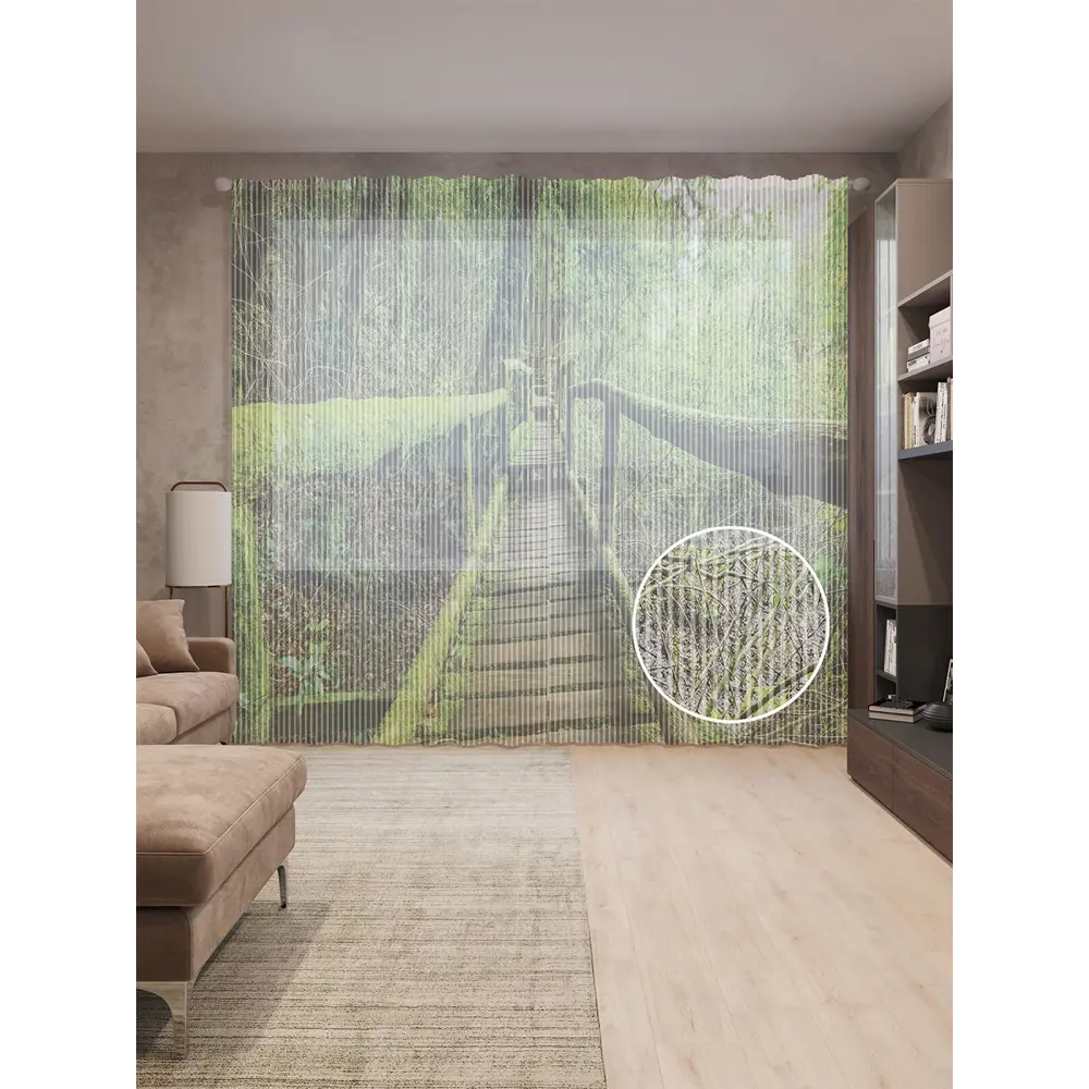 Фото Тюль на шторной ленте Дорожный мох 310х265 см рисунок природный цвет зеленый Фото Тюль на шторной ленте Дорожный мох 310х265 см рисунок природный цвет зеленый