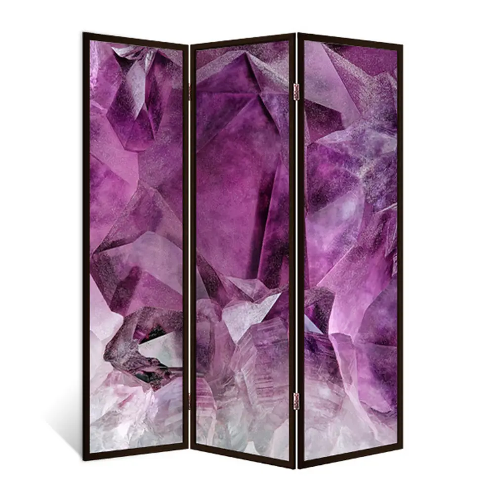 Фото Ширма перегородка для комнаты деревянная "Аметист.Ледяной мир" двухсторонняя с картинкой (абстракция) 3 створки венге 176х140 см 11 кг