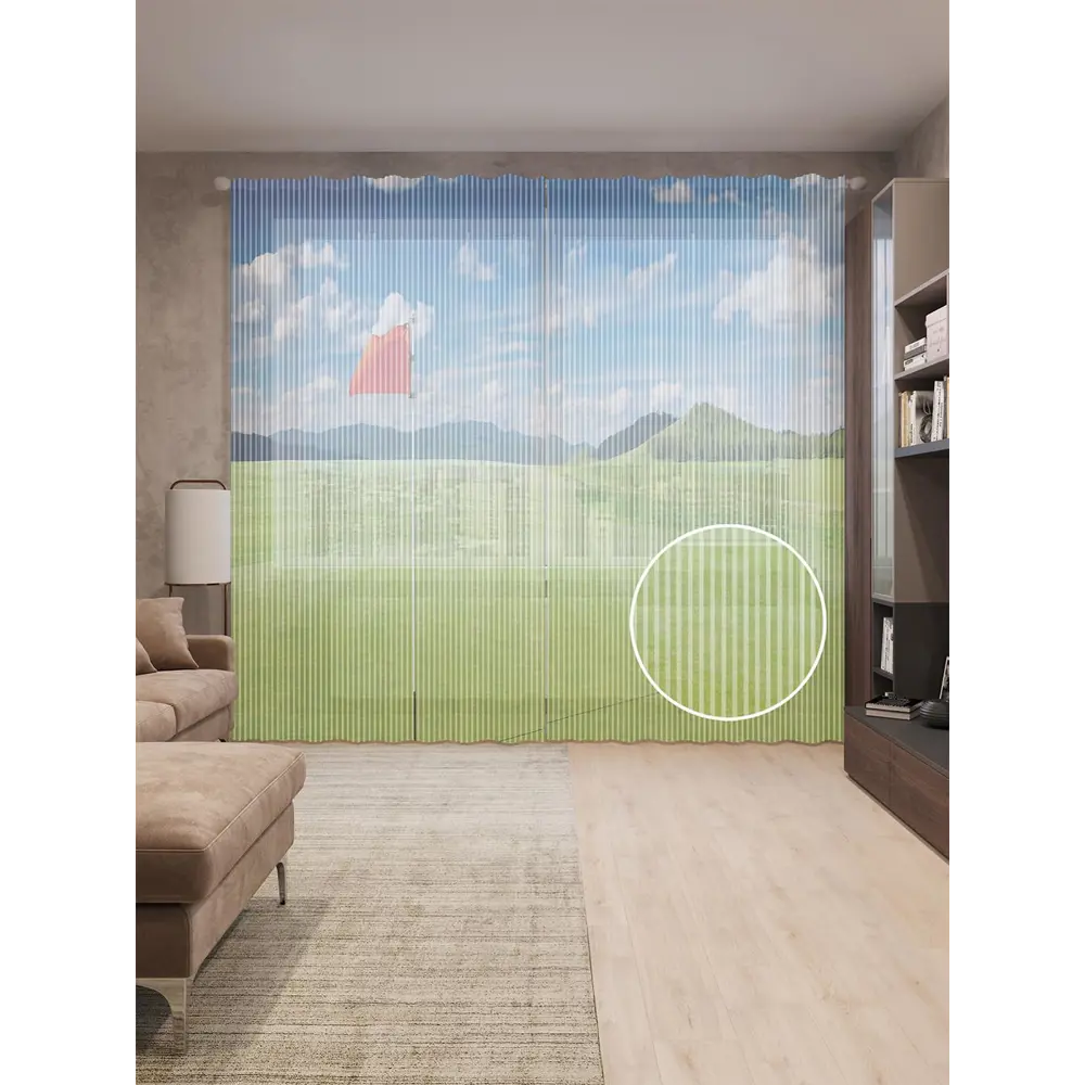 Фото Тюль на шторной ленте Спокойный гольф 310х265 см цвет синий Фото Тюль на шторной ленте Спокойный гольф 310х265 см цвет синий