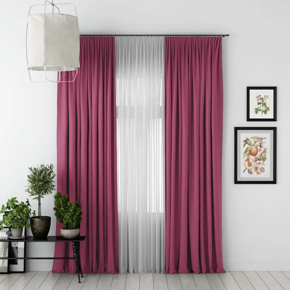 Фото Комплект штор на шторной ленте блэкаут Loveli 275х290 см цвет фуксия Фото Комплект штор на шторной ленте блэкаут Loveli 275х290 см цвет фуксия