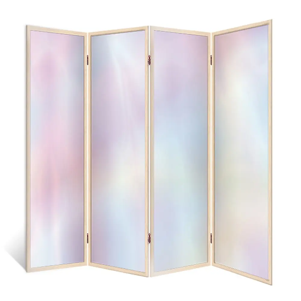 Фото Ширма перегородка для комнаты деревянная "Туманы" двухсторонняя с картинкой (мода и красота) 4 створки кремовый дуб 176х185 см 14 кг