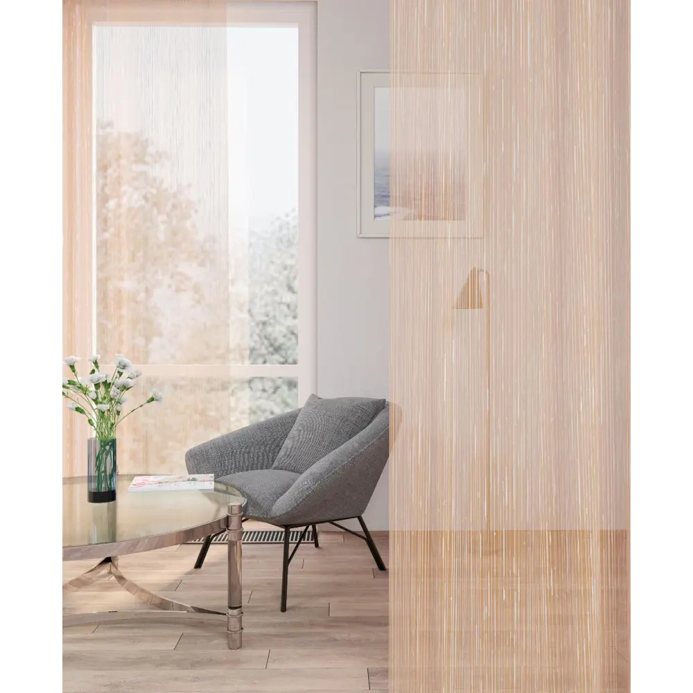 Фото Тюль на шторной ленте Дождик 500x260 см рисунок полоски цвет абрикосовый Фото Тюль на шторной ленте Дождик 500x260 см рисунок полоски цвет абрикосовый