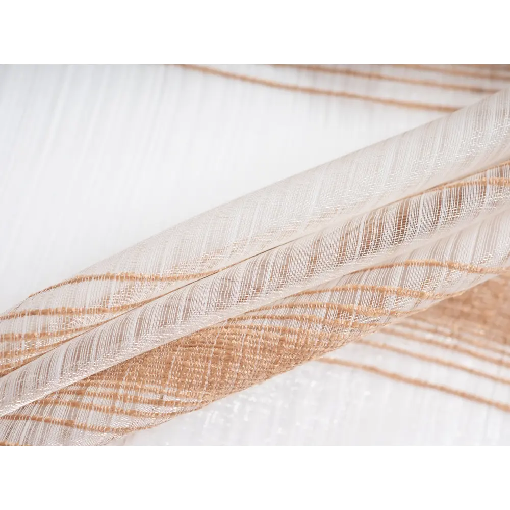 Фото 2 Тюль на шторной ленте Органза шенилл 250x260 см рисунок полоски цвет бежевый Фото 2 Тюль на шторной ленте Органза шенилл 250x260 см рисунок полоски цвет бежевый