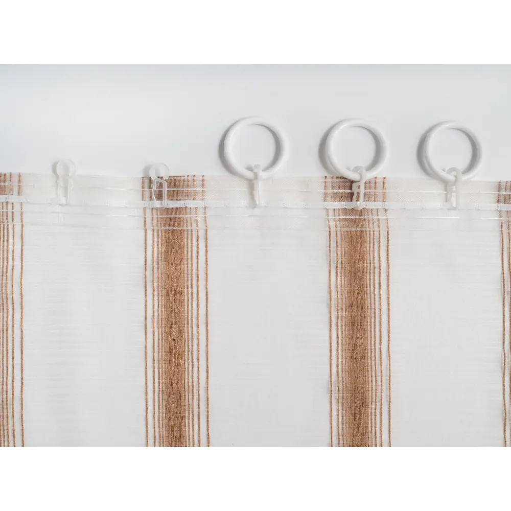 Фото 6 Тюль на шторной ленте Органза шенилл 300x260 см рисунок полоски цвет бежевый Фото 6 Тюль на шторной ленте Органза шенилл 300x260 см рисунок полоски цвет бежевый