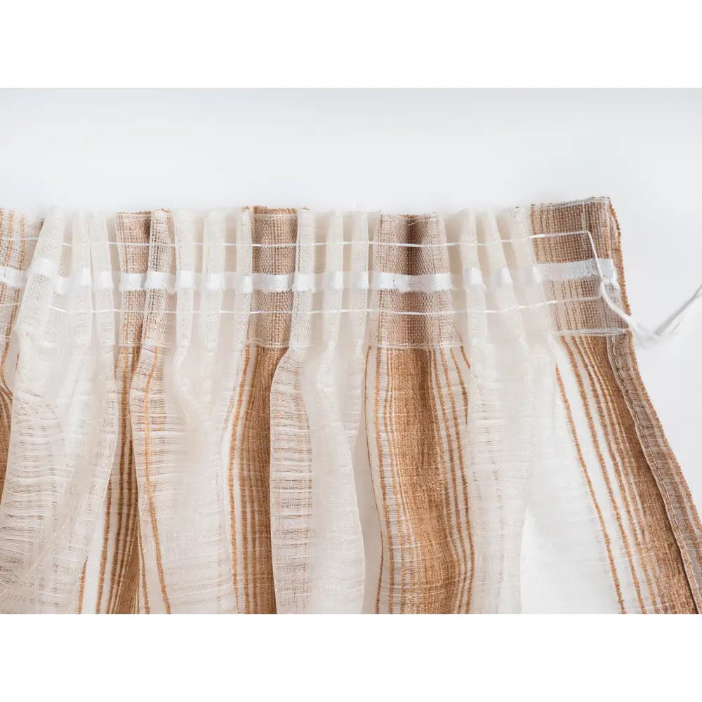Фото 8 Тюль на шторной ленте Органза шенилл 300x260 см рисунок полоски цвет бежевый Фото 8 Тюль на шторной ленте Органза шенилл 300x260 см рисунок полоски цвет бежевый