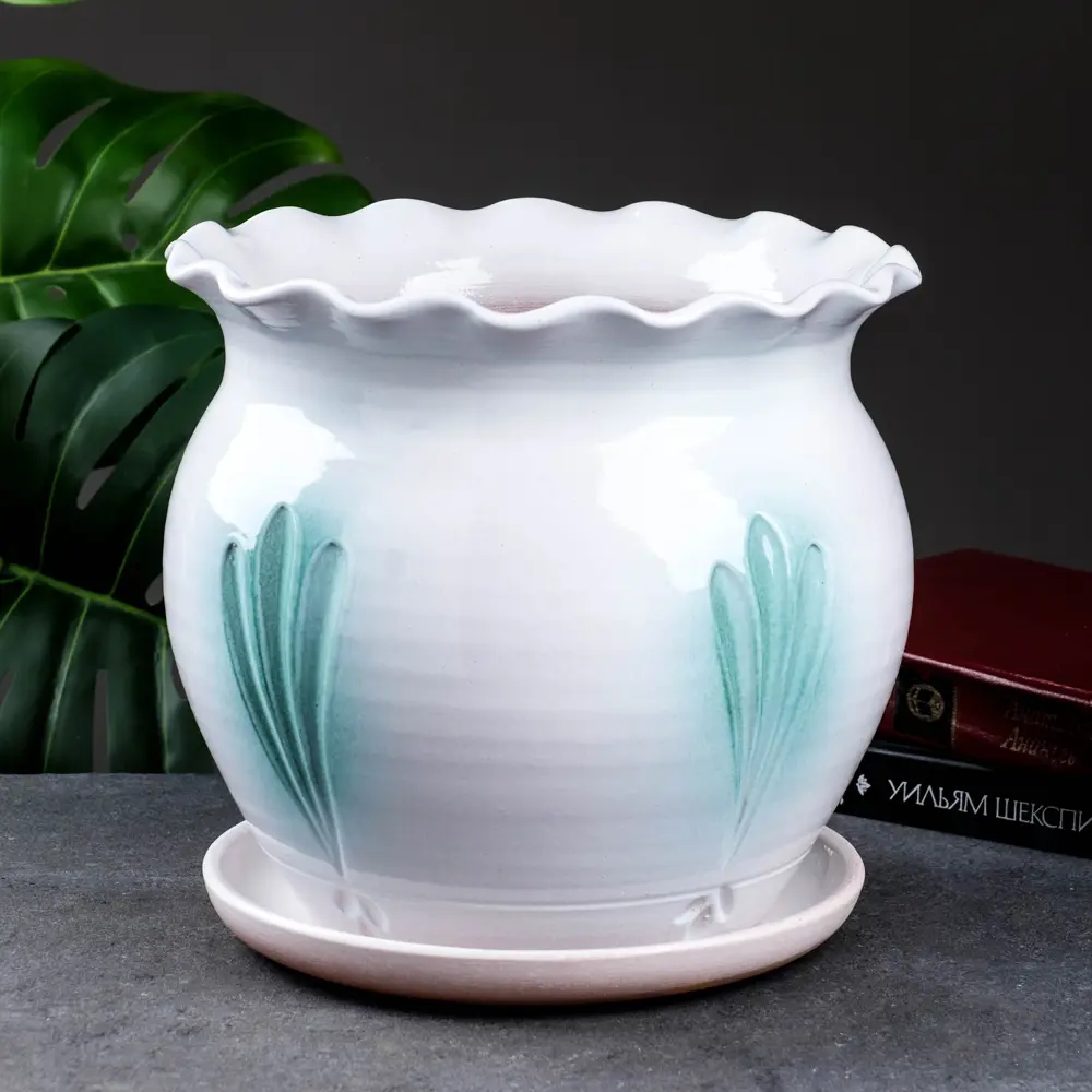 Фото 2 Горшок цветочный 7818747 Simaland 15 см 5 л керамика белый