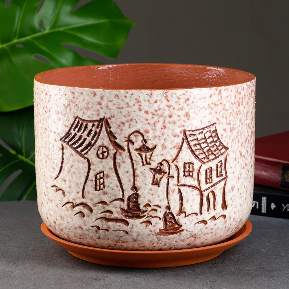 Фото Горшок цветочный 7812796 Simaland 15 см 5 л керамика бежевый