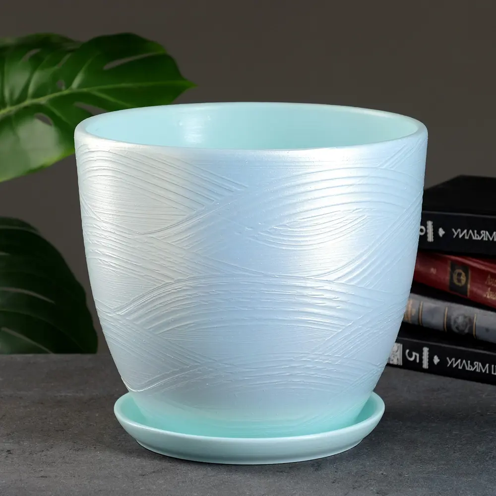 Фото 2 Горшок цветочный 7723873 Simaland 15 см 8.9 л керамика бирюзовый