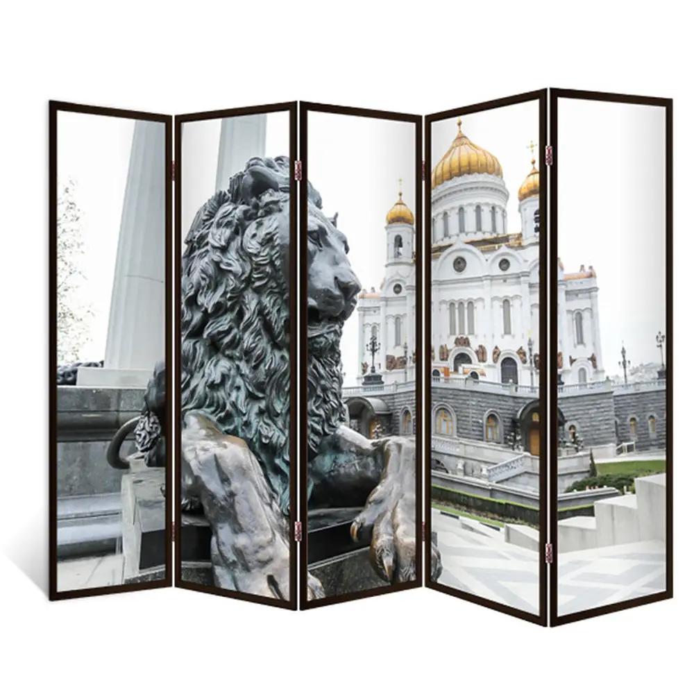 Фото Ширма перегородка для комнаты деревянная "Светский лев" двухсторонняя с картинкой (природа) 5 створок венге 176х230 см 18 кг Фото Ширма перегородка для комнаты деревянная "Светский лев" двухсторонняя с картинкой (природа) 5 створок венге 176х230 см 18 кг
