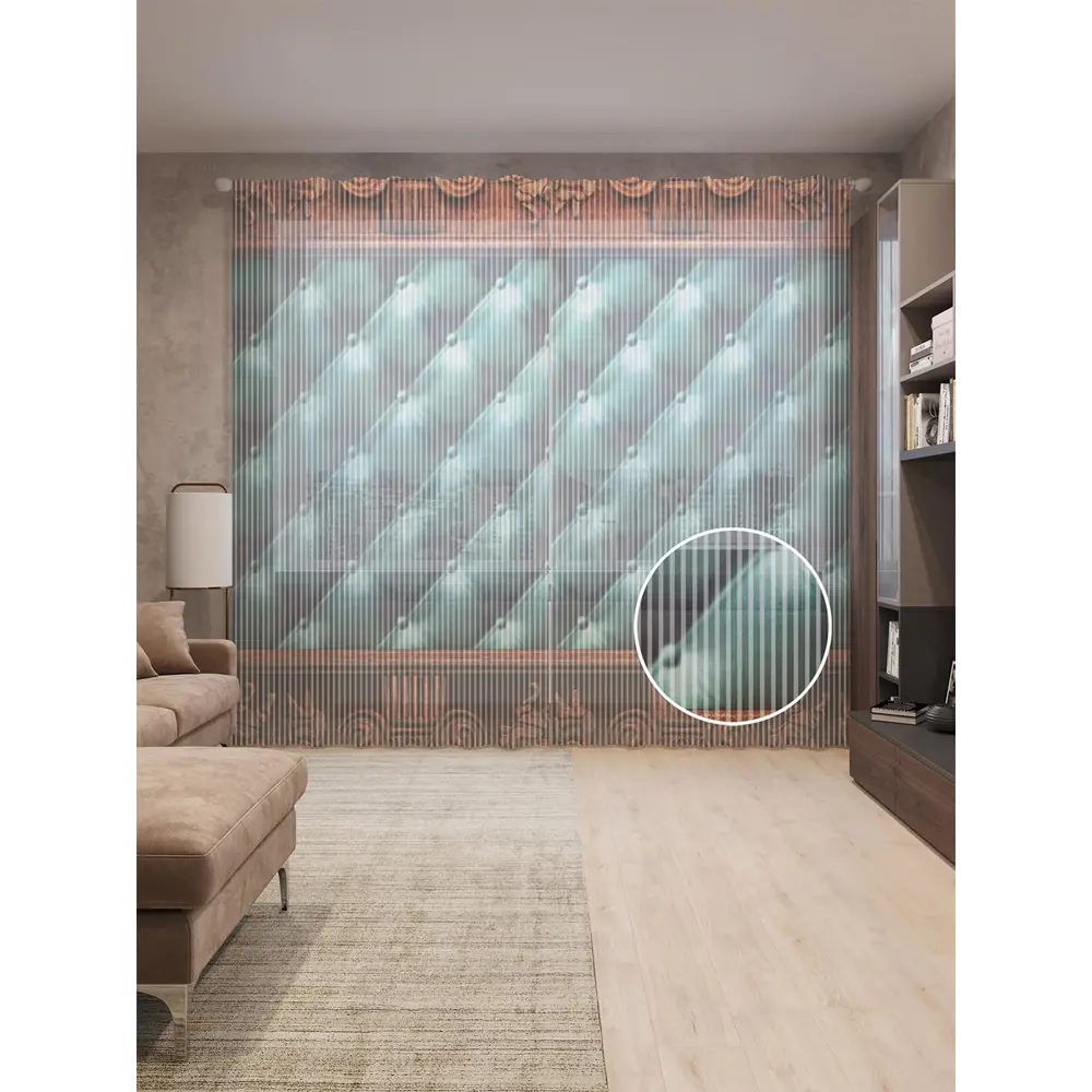 Фото Тюль на шторной ленте Блеск роскоши 310х265 см рисунок вензель цвет зеленый Фото Тюль на шторной ленте Блеск роскоши 310х265 см рисунок вензель цвет зеленый