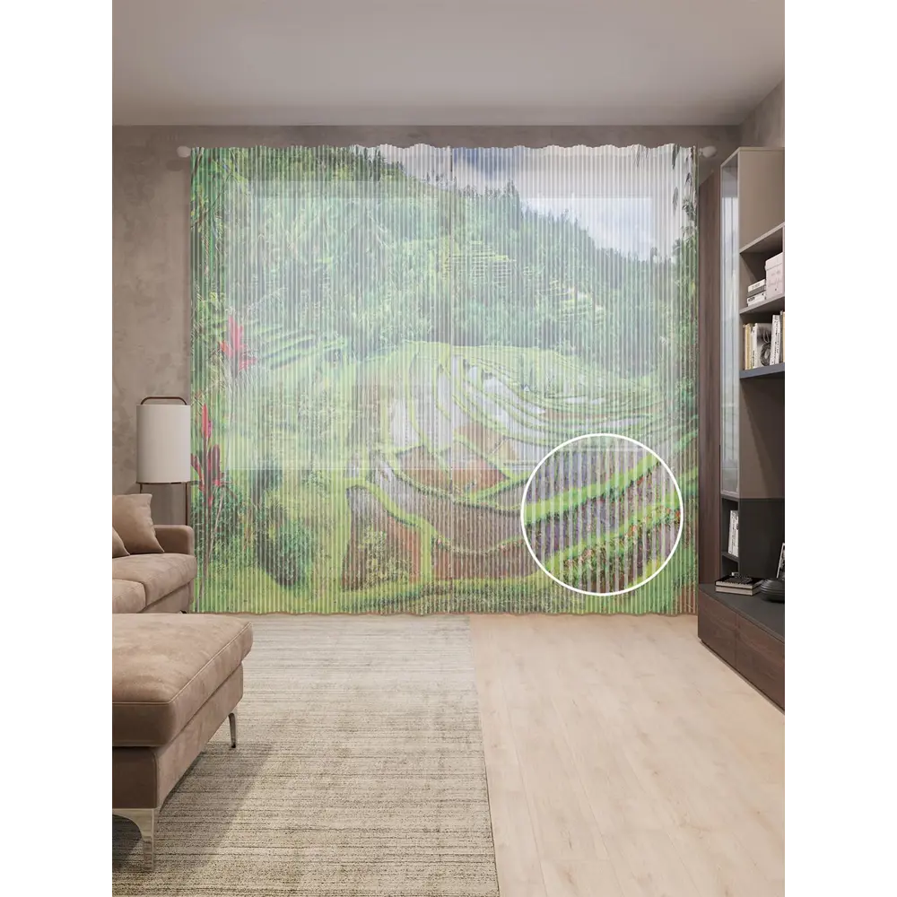 Фото Тюль на шторной ленте Ценный заповедник 310х265 см рисунок природный цвет зеленый Фото Тюль на шторной ленте Ценный заповедник 310х265 см рисунок природный цвет зеленый