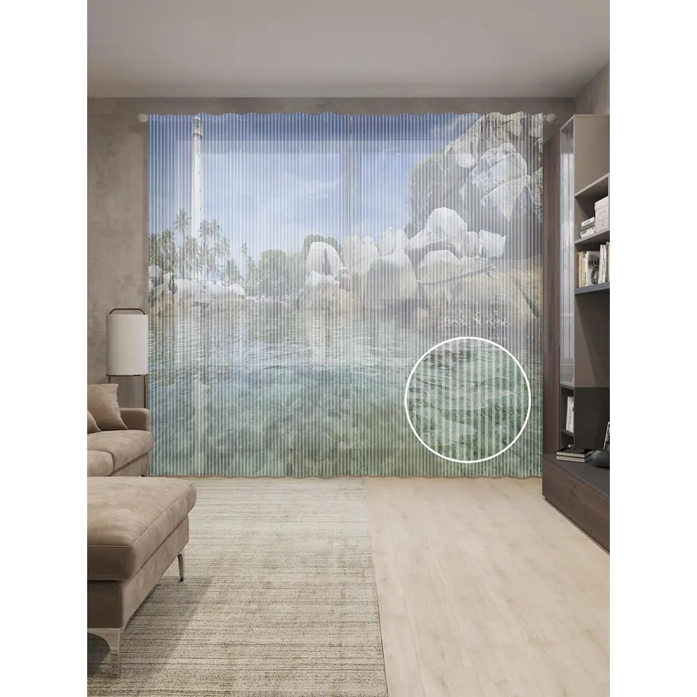 Фото Тюль на шторной ленте Маяк у прозрачной воды 310х265 см рисунок природный цвет зеленый Фото Тюль на шторной ленте Маяк у прозрачной воды 310х265 см рисунок природный цвет зеленый