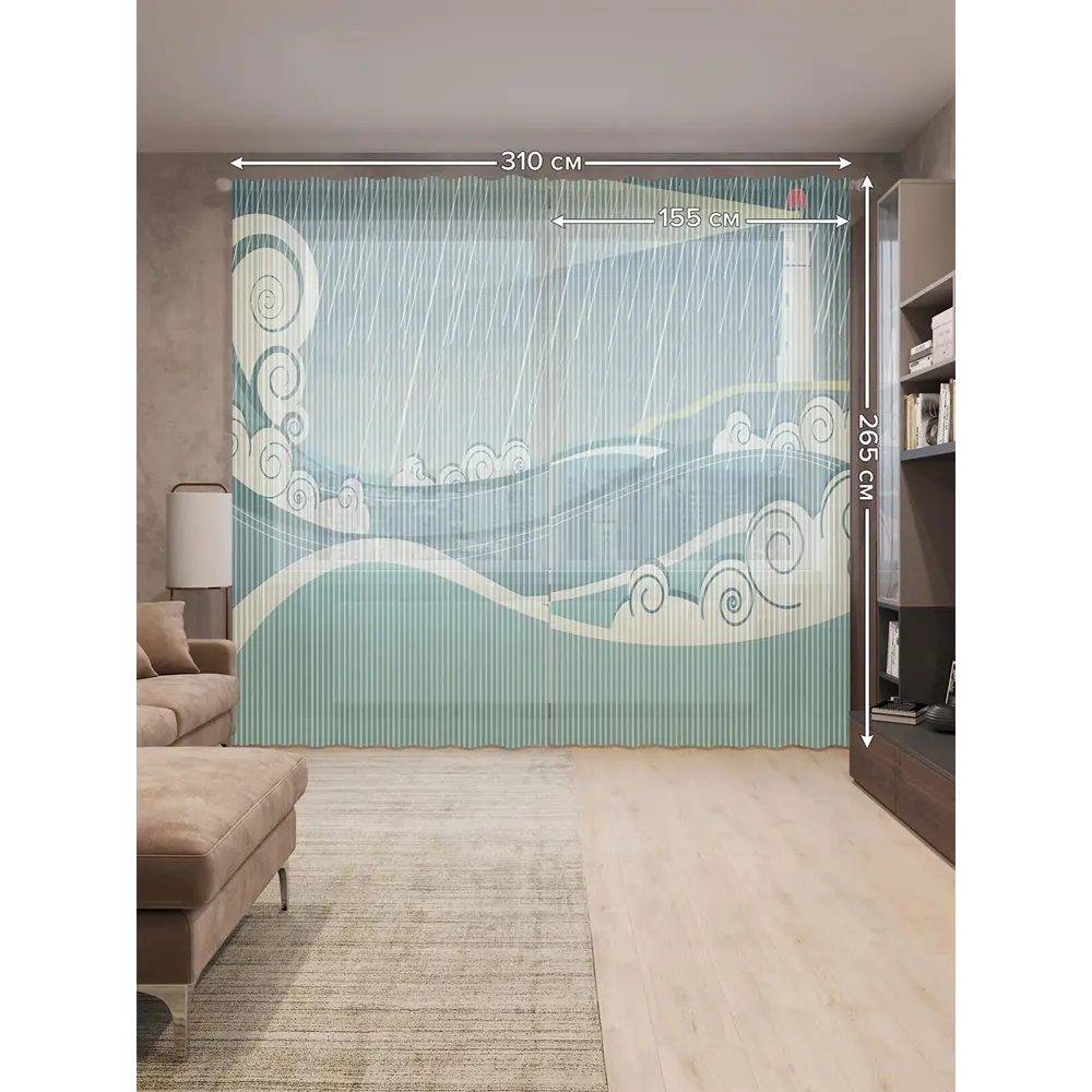 Фото 2 Тюль на шторной ленте Дождевой маяк 310х265 см рисунок природный цвет зеленый Фото 2 Тюль на шторной ленте Дождевой маяк 310х265 см рисунок природный цвет зеленый