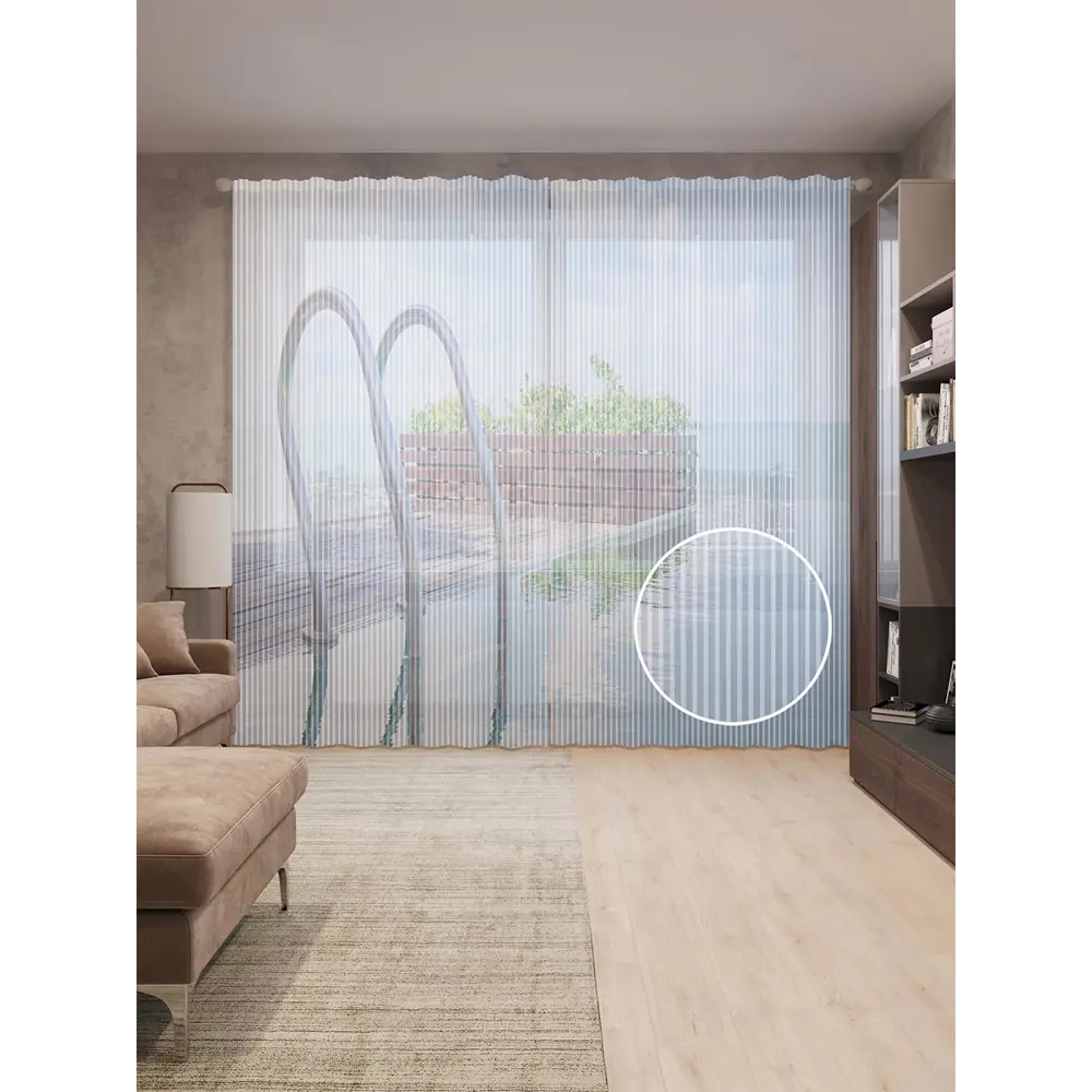 Фото Тюль на шторной ленте Экзотический бассейн 310х265 см цвет коричневый