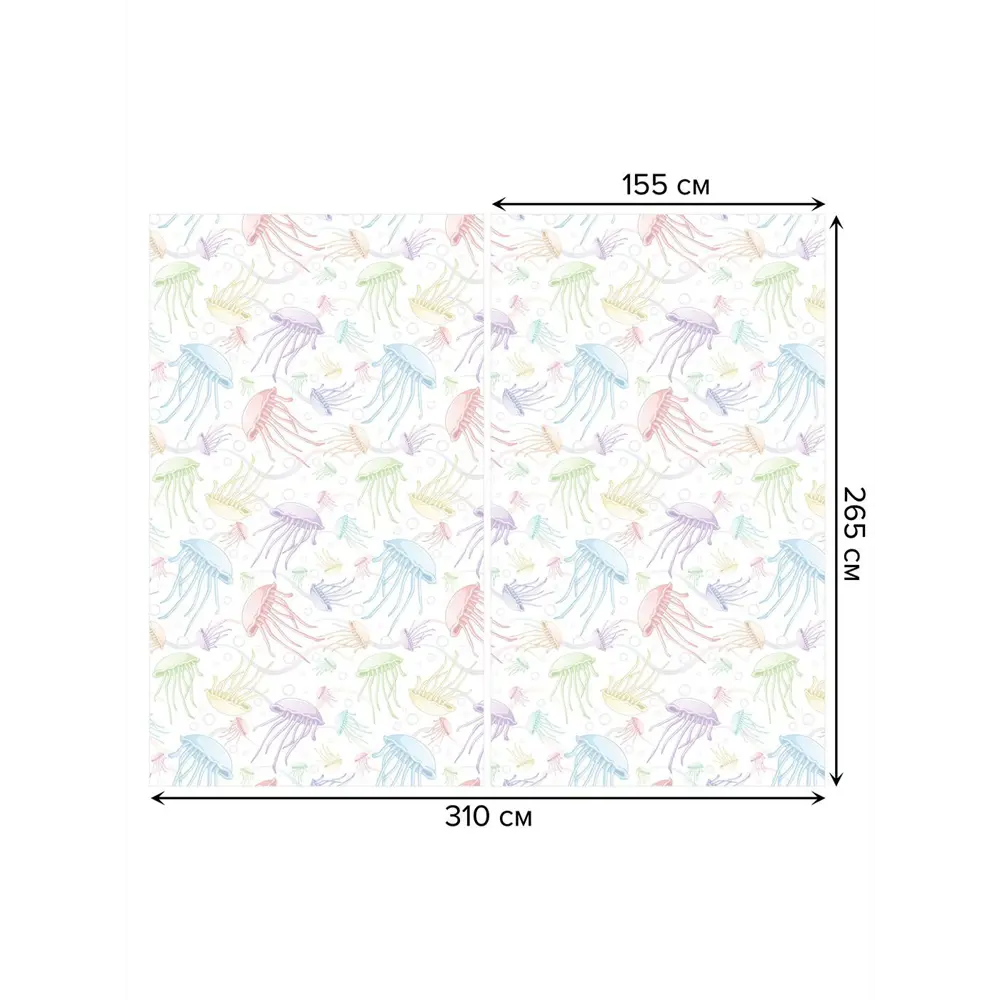 Фото 3 Тюль на шторной ленте Веселые медузы 310х265 см рисунок природный цвет фиолетовый