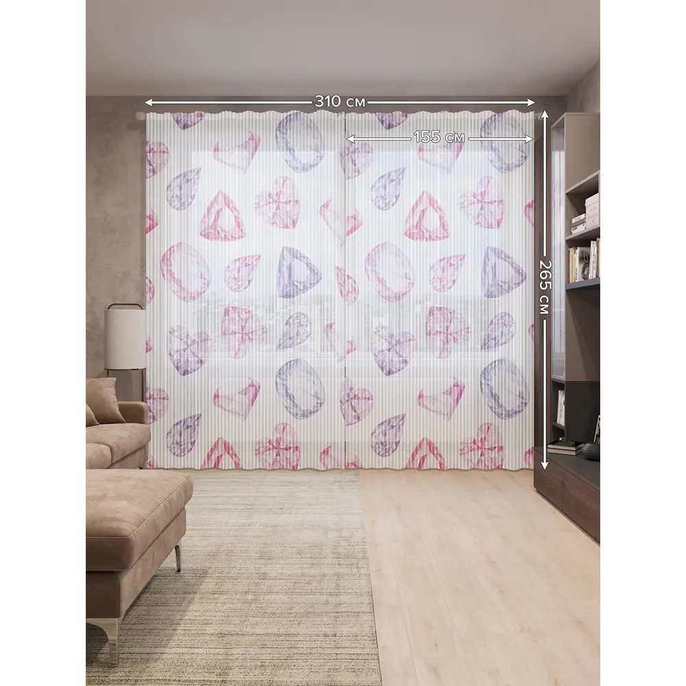 Фото 2 Тюль на шторной ленте Драгоценный дождь 310х265 см цвет розовый