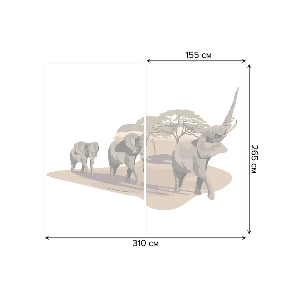 Фото 3 Тюль на шторной ленте Марш слонов 310х265 см цвет коричневый