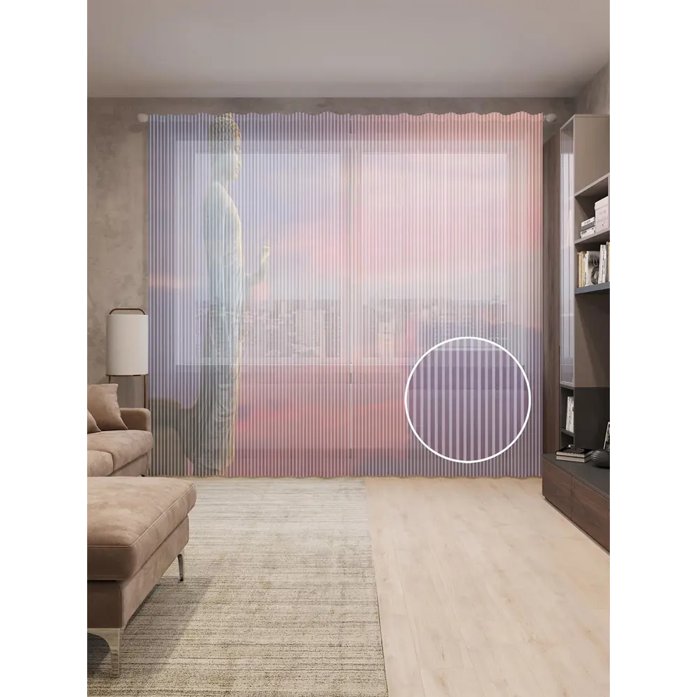 Фото Тюль на шторной ленте Буддистские тайны 310х265 см рисунок природный цвет розовый