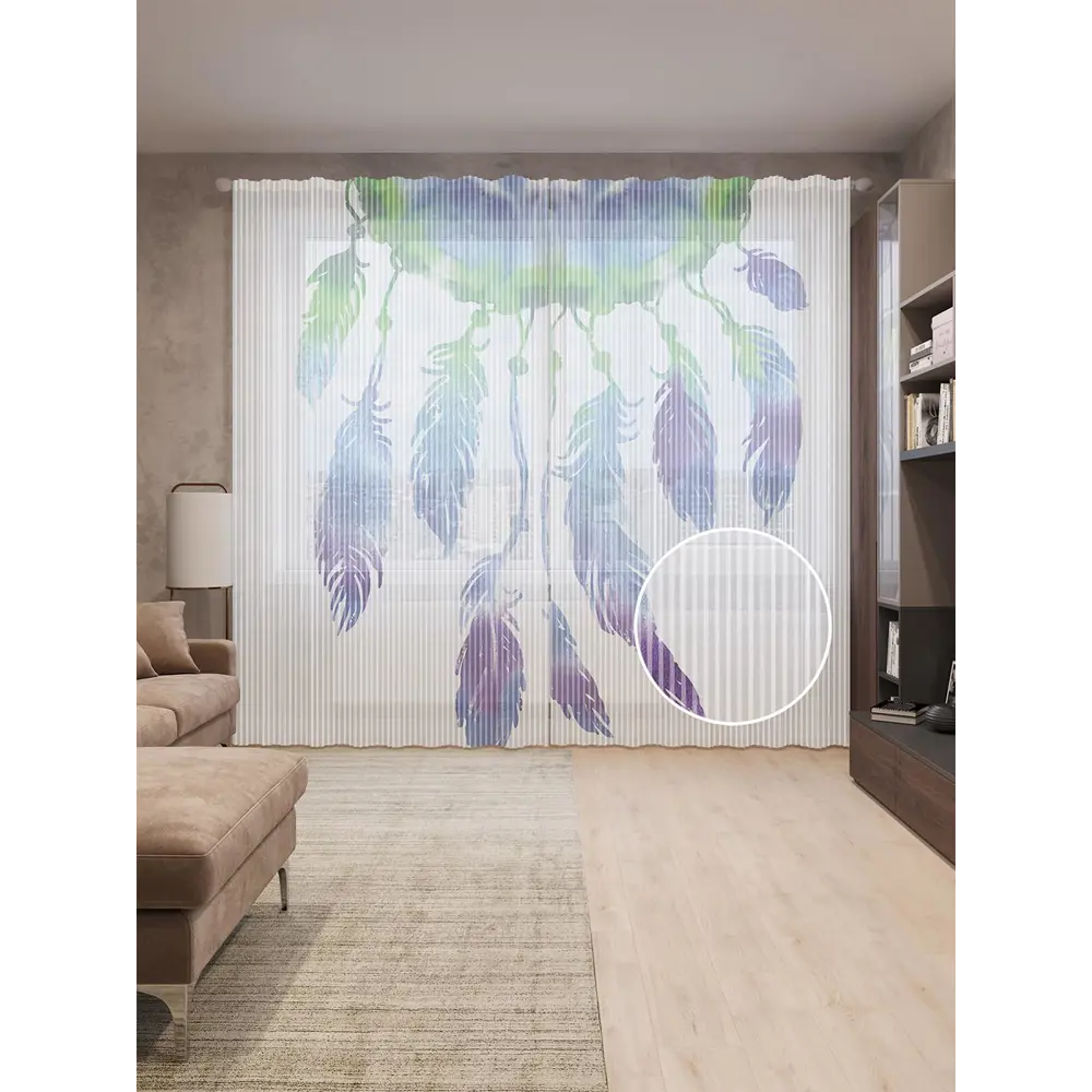 Фото Тюль на шторной ленте Красочный защитник сна 310х265 см рисунок природный цвет зеленый Фото Тюль на шторной ленте Красочный защитник сна 310х265 см рисунок природный цвет зеленый