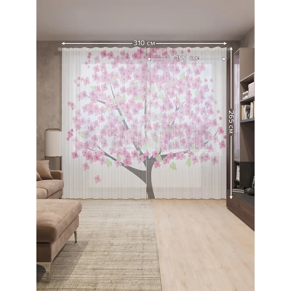 Фото 2 Тюль на шторной ленте Нежное дерево 310х265 см рисунок растительный цвет черный