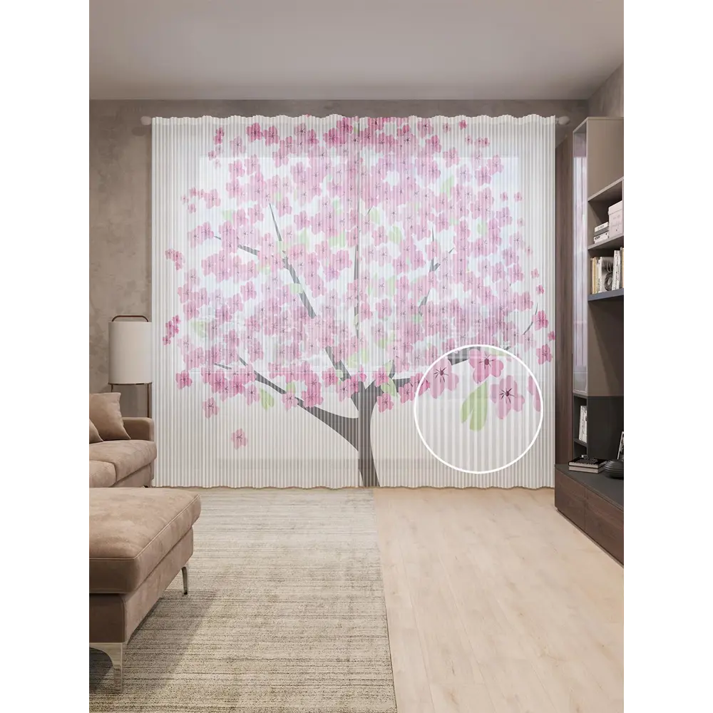 Фото Тюль на шторной ленте Нежное дерево 310х265 см рисунок растительный цвет черный